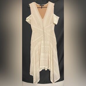 BCBGMaxAzria Cream Lace V-Neck Midi Dress